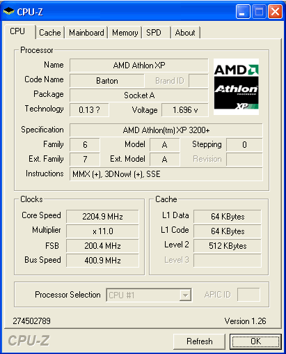 Overclocked Settings in CPU-Z Overclocked Settings in CPU-Z