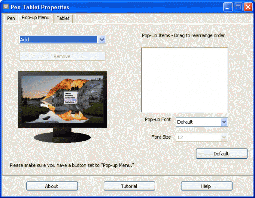 Pop-up menu settings